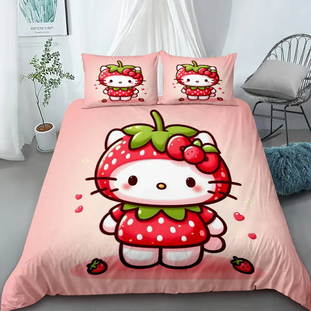 Duvet Cover Hello Kitty Cartoon Bedding Set Comfort Quilt Cover Double Queen Size Luxury for Kids Bedroom Decoration