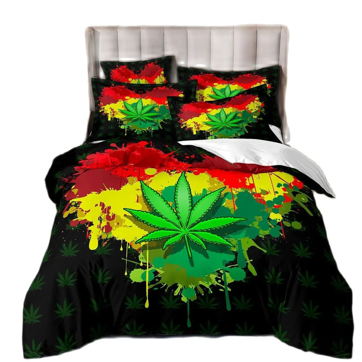 Psychedelic Weed Leaves Bedding set Green Duvet Cover