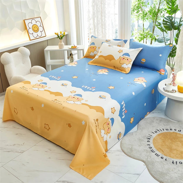 Cartoon Star Flat Sheet Twin Kawaii Yellow Stars Bed Sheet Set For Child Teen Room