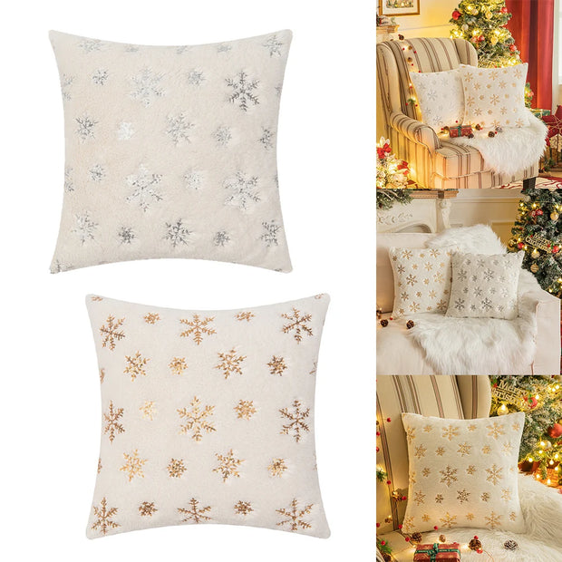 Christmas Throw Pillow Cover Plush Sequin Snowflakes